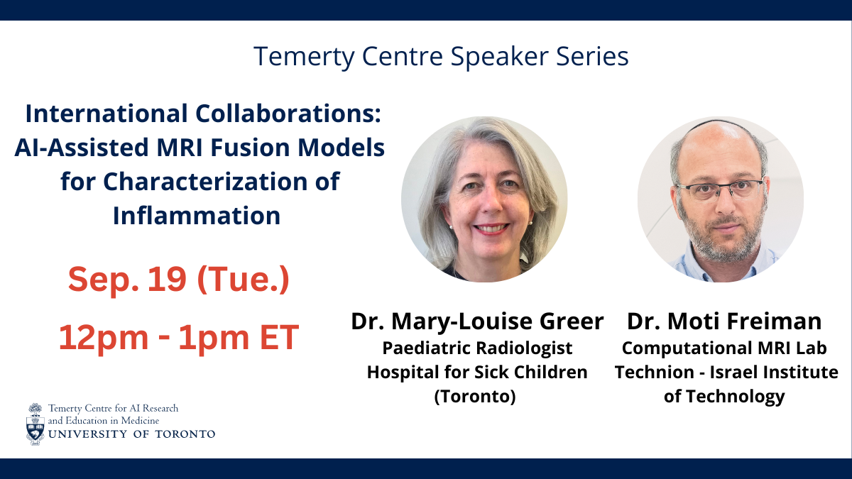 Co-presenters Dr. Mary-Louise Greer and Dr. Moti Freiman will discuss the potential of Artificial Intelligence-based quantitative magnetic resonance imaging (MRI) 